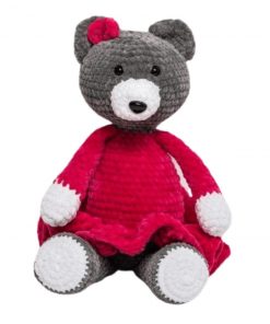 Szydełkowy, szary miś w sukience