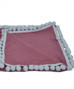 Kocyk z pomponami różowy