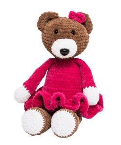 Szydełkowy, brązowy miś w sukience