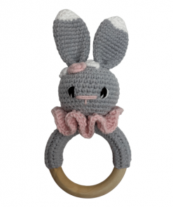 Szary króliczek - grzechotka dla noworodka | Moonio.pl