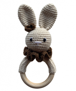 Grzechotka dla noworodka - króliczek beżowo-brązowy | Moonio.pl