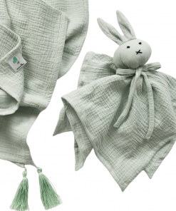 szałwiowy muślinowy otulacz z chwostami