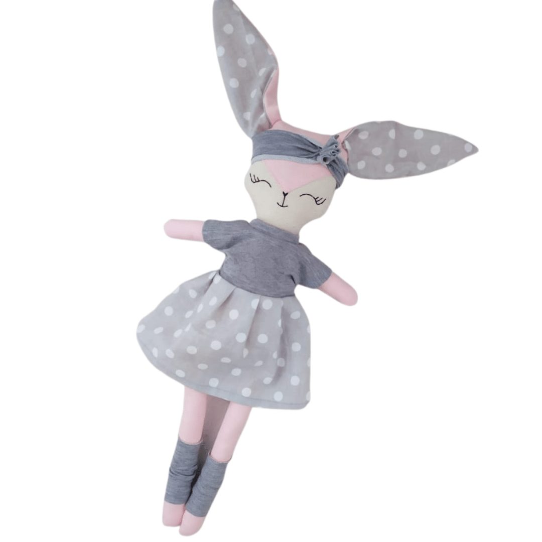 Szaro- różowy króliczek w sukience