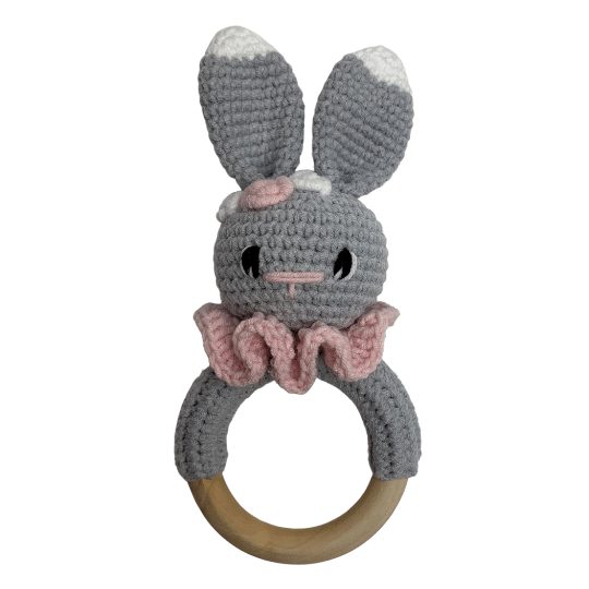 Szary króliczek - grzechotka dla noworodka | Moonio.pl
