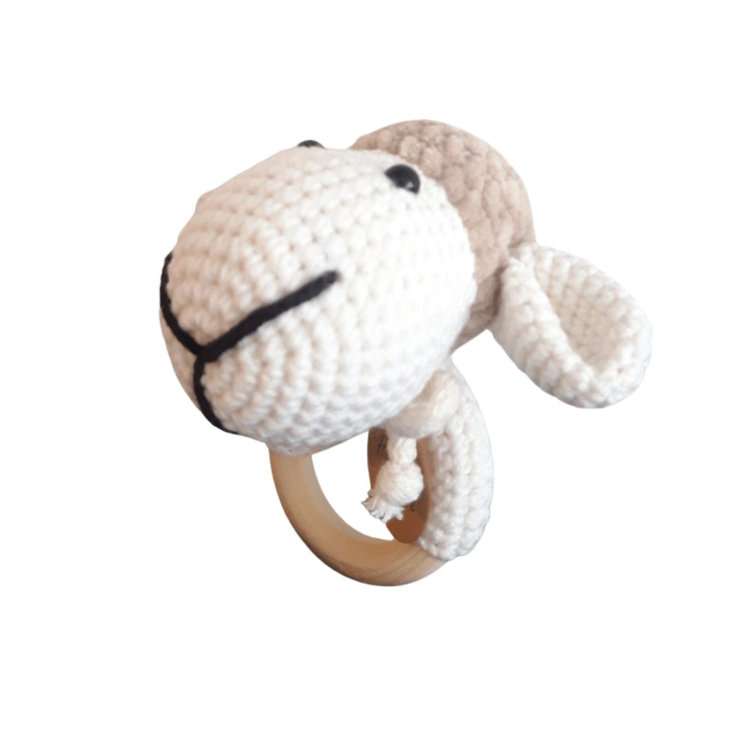 Biało-brązowa Owieczka - grzechotka | Moonio.pl