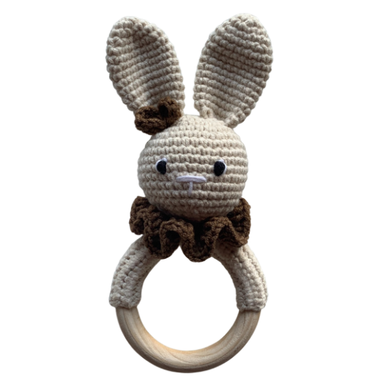 Grzechotka dla noworodka - króliczek beżowo-brązowy | Moonio.pl