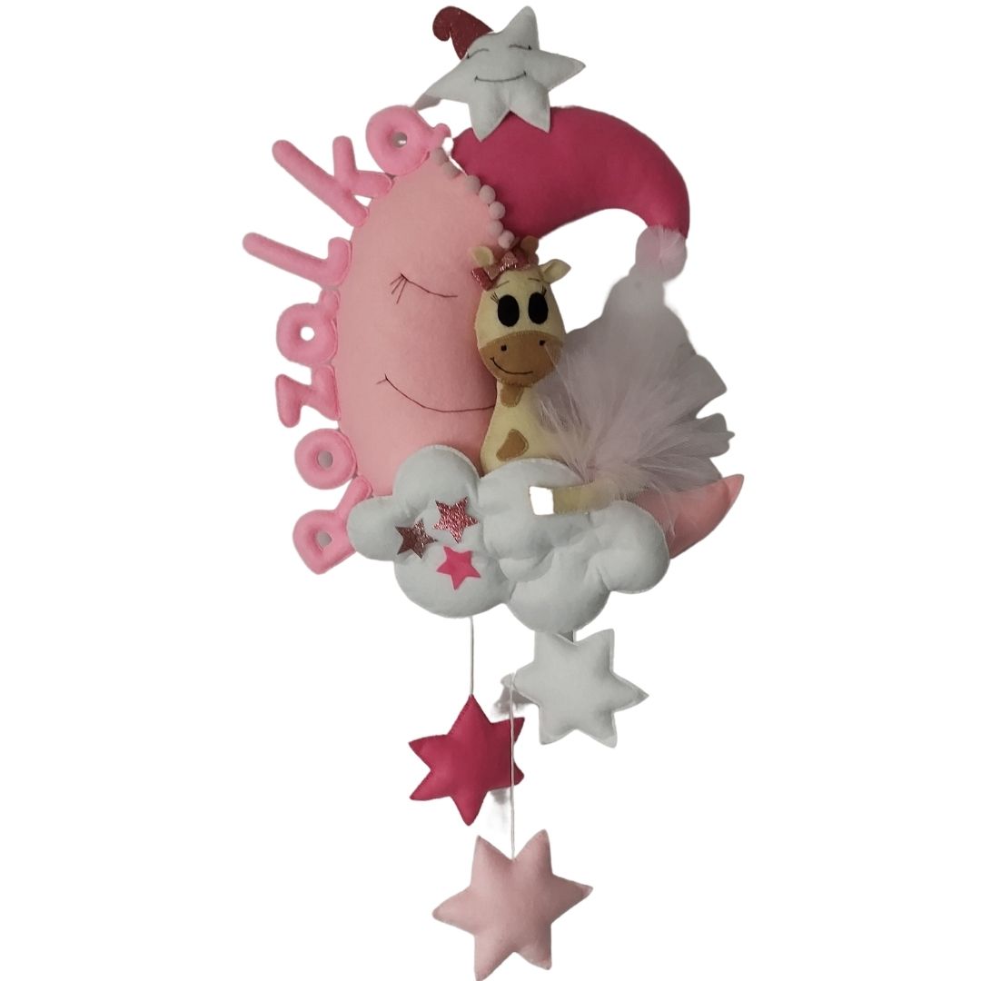 Różowy księżyc z żyrafką