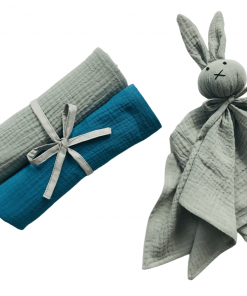 Muślinowe pieluszki (2 szt.) szary + niebieski